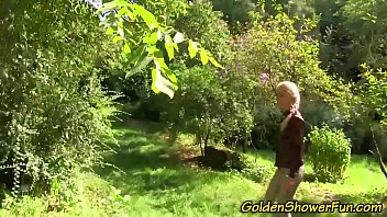 Filthy Slut Gets Pissed On And Pounded In The Open Air