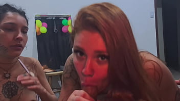My Married Neighbor Called Her Husband Over For A Double Blowjob And He Came In Both Our Mouths