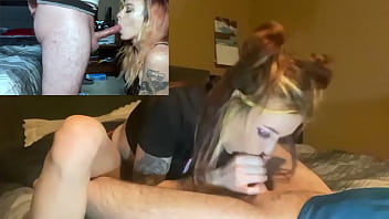 Simultaneous Double Blowjob Showdown Culminates In A Gagging Deepthroat Facial And A Massive, Thick Mouthful Of Cum