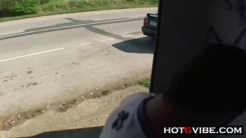 Bus Stop Slut Gets Double-teamed By Two Strangers